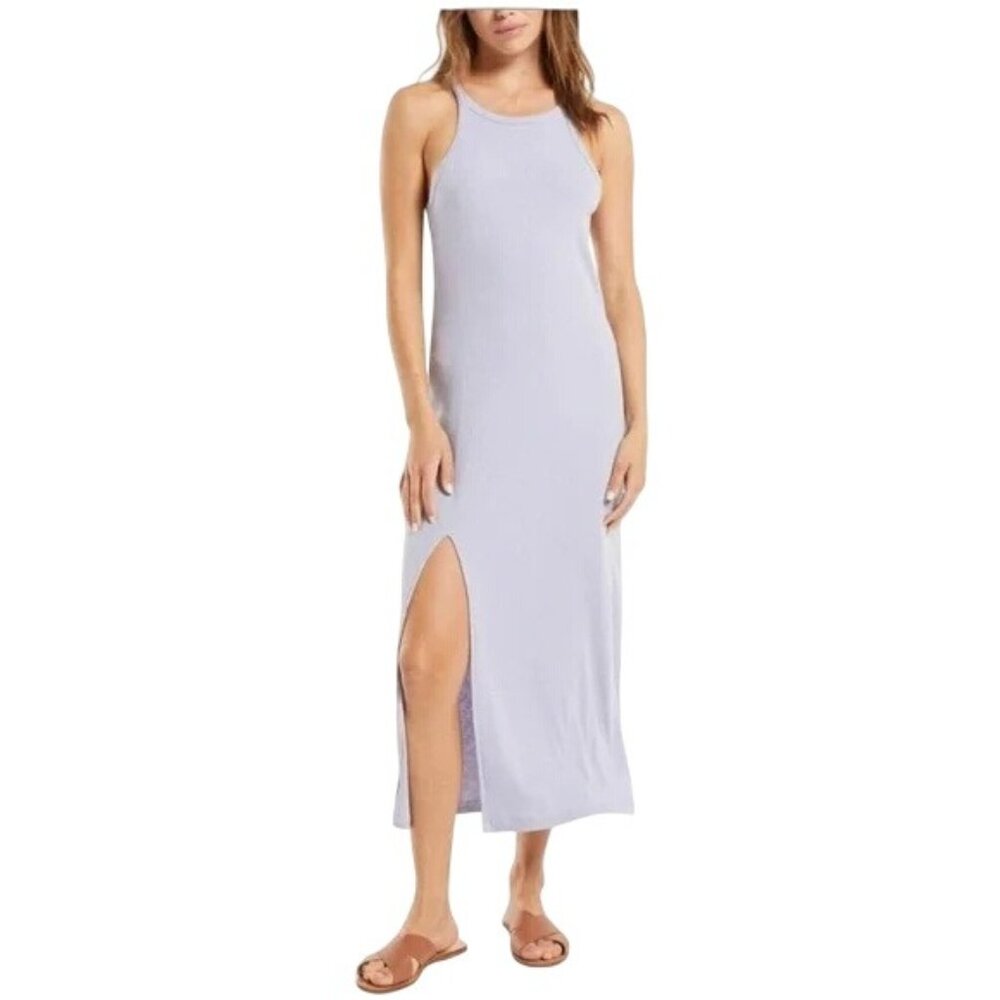 Z Supply Ribbed Midi Dress Size Medium Sleeveless Stretch Tank Dress Blue Summer